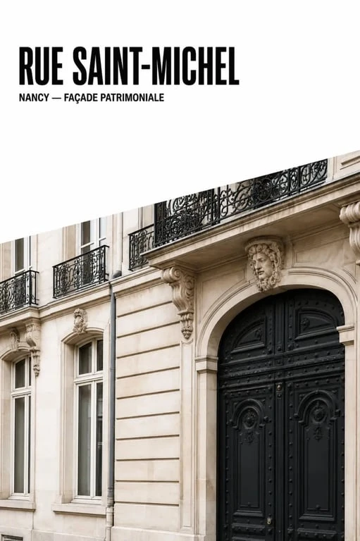 Rue Saint-Michel Nancy, façade patrimoniale et détails d’hôtel particulier
