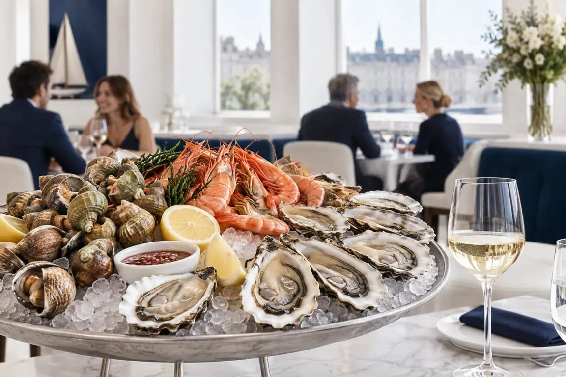 Restaurant poisson Nancy avec plateau de fruits de mer dans une ambiance conviviale