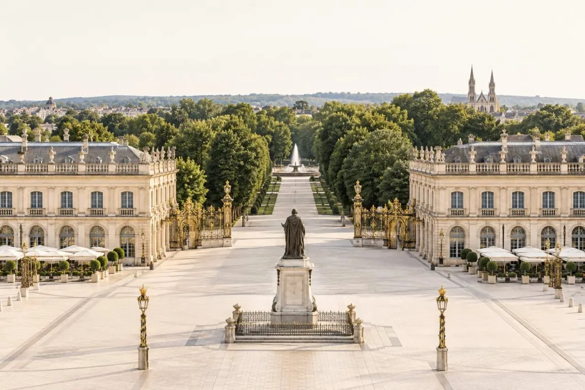 Vue de la place Stanislas et du parc de la Pépinière dans les quartiers chics de Nancy