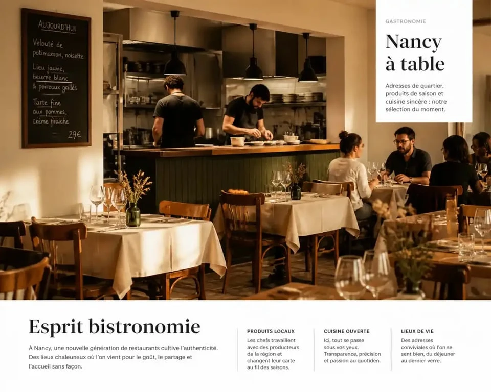 Salle du restaurant Chez Henri à Nancy avec cuisine ouverte et ambiance chaleureuse