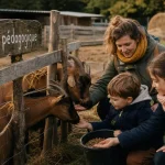 Ferme a visiter nancy : enfants nourrissent et brossent des chèvres en ferme pédagogique près de Nancy
