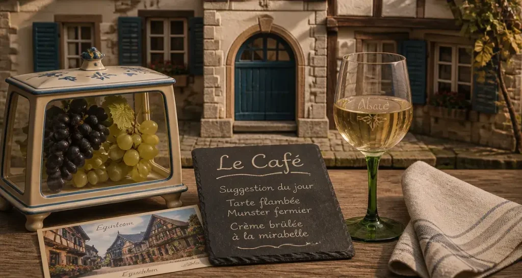 Hôtel restaurant à la Ville de Nancy à Eguisheim, vin d’Alsace et carte postale