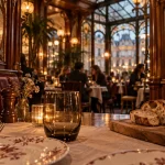 restaurant les pissenlits nancy : intérieur brasserie chic, table et assiettes